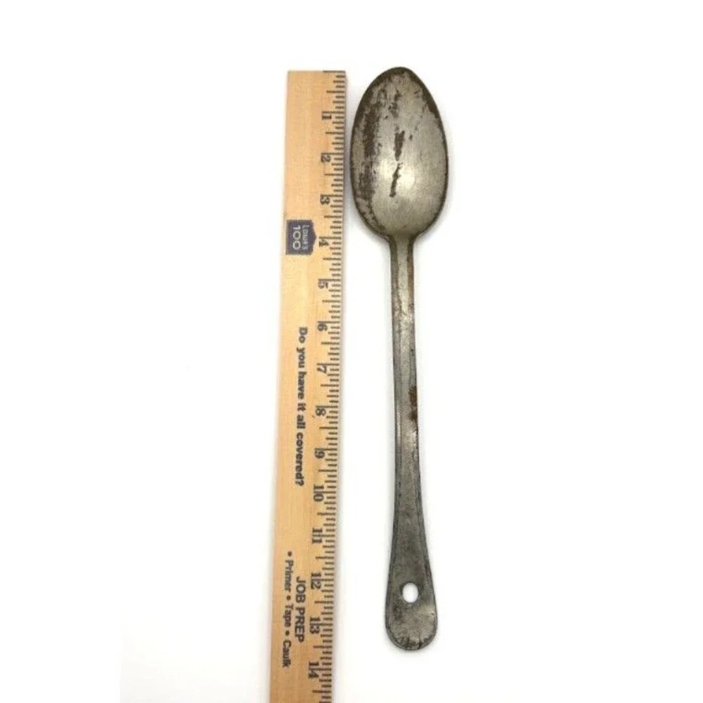 Vintage Unmarked Steel Serving Spoon Primitive Farmhouse Kitchen Utensil 13.5